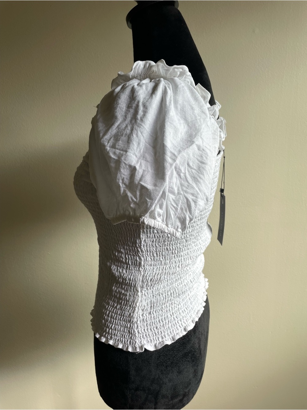 Dynamite Smocked Linen Blend Blouse White Puff Sleeve Cottagecore - Picture 3 of 8